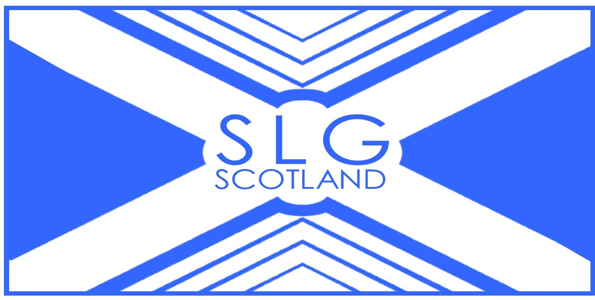The SLG Scotland logo, with blue text at the heart of a Saltire-style flag