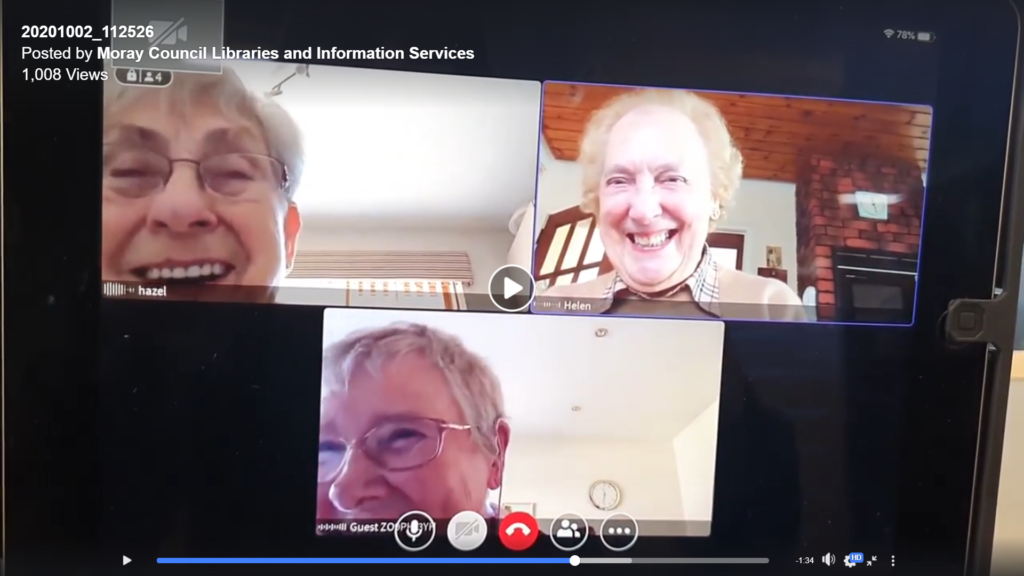 three women smiling in a video call