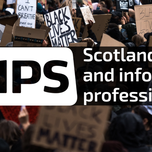 the CILIPS logo with a background photograph from a Black Lives Matter protest