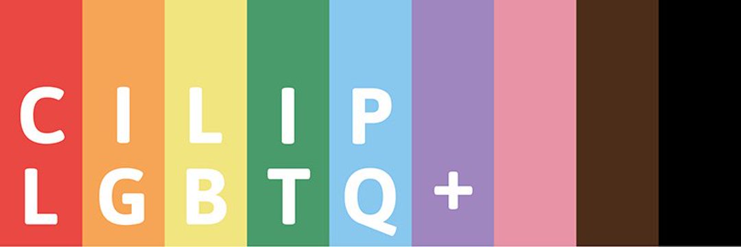 The CILIP LGBTQ+ Network logo, with each letter in a different rainbow stripe.