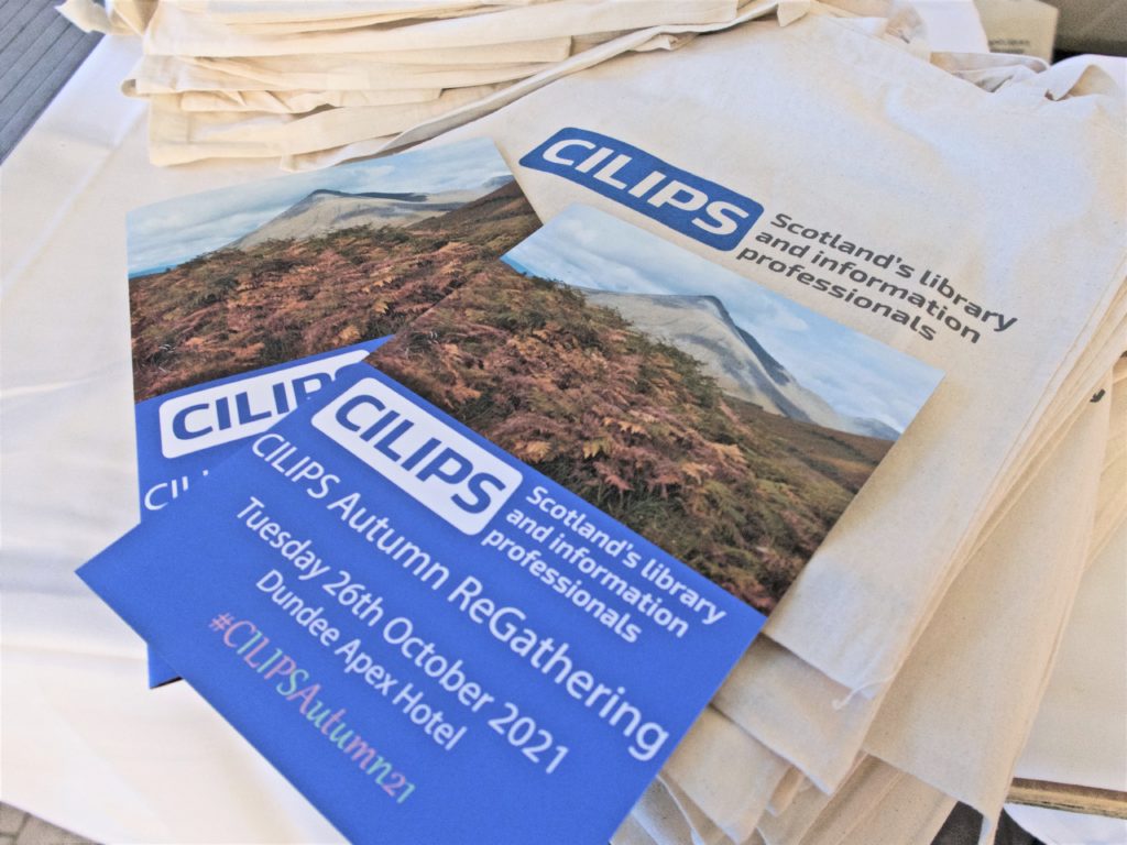The CILIPS Autumn ReGathering programmes along with canvas tote bags given to delegates