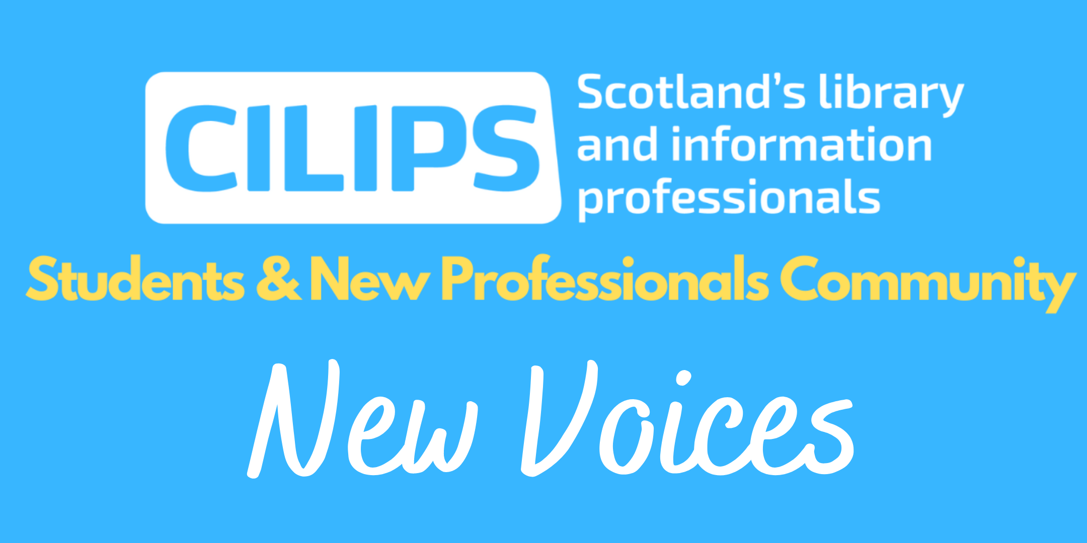The CILIPS SNPC 'New Voices' blog logo, with white and yellow text on a turquoise background