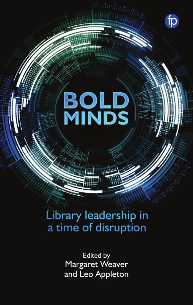 The Bold Minds book cover, with a black background and a space-style circular library
