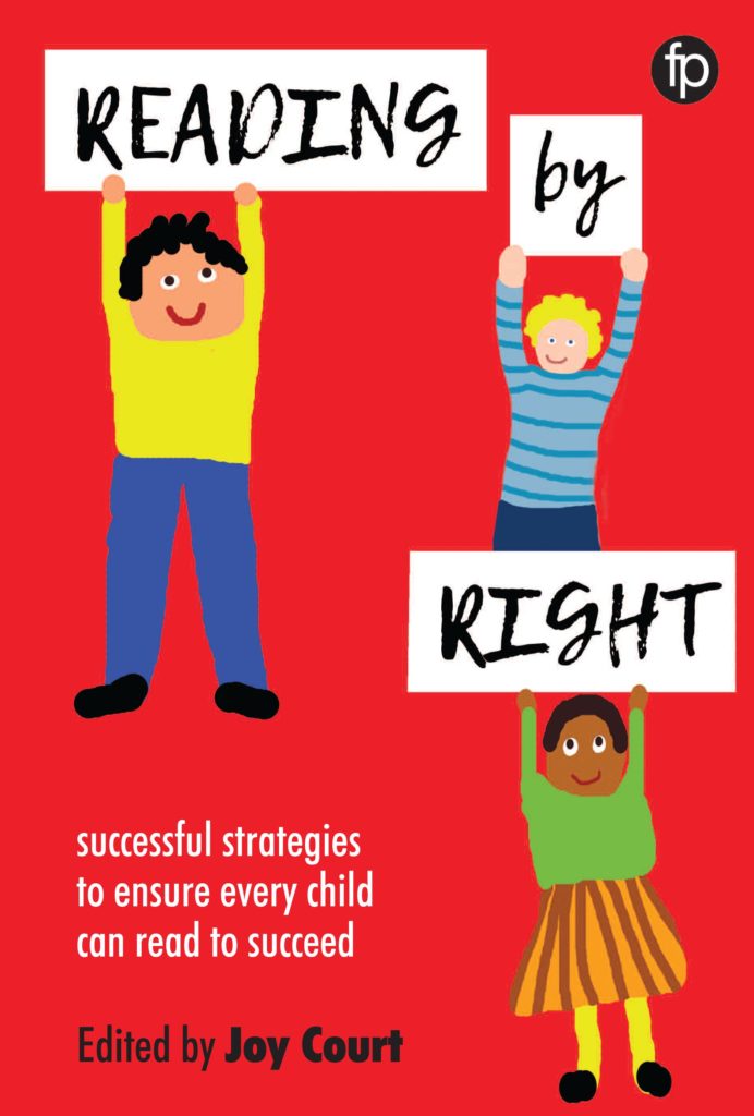 The Reading by Right book cover, showing cartoon children holding up signs with the title words