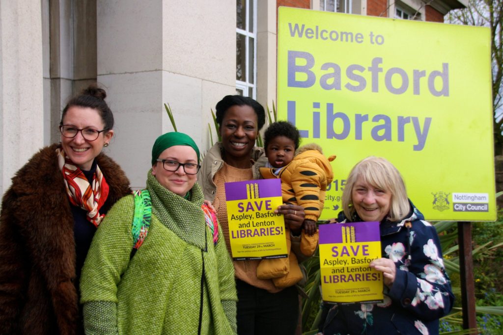 Read-in protestors outside Basford Library