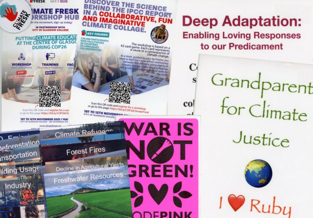 The COP26 collection at Glasgow Women's Library, including leaflets, posters and other ephemeral material.
