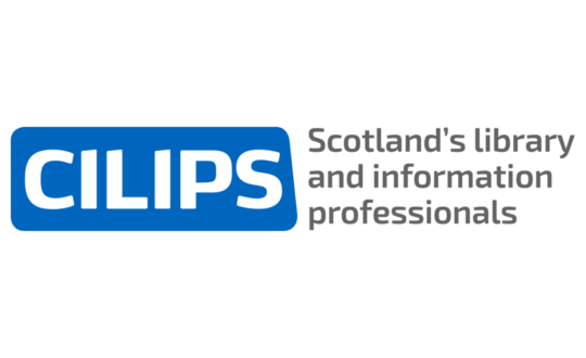 The CILIPS logo with white letters inside a blue rectangle and text reading: Scotland's library and information professionals.