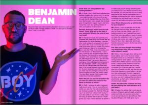 A double page interview with author Benjamin Dean in Swatch: the Glasgow School Libraries eMagazine.