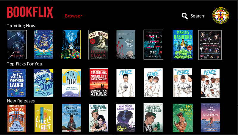 Bookflix for school library pupils with browsable book covers.
