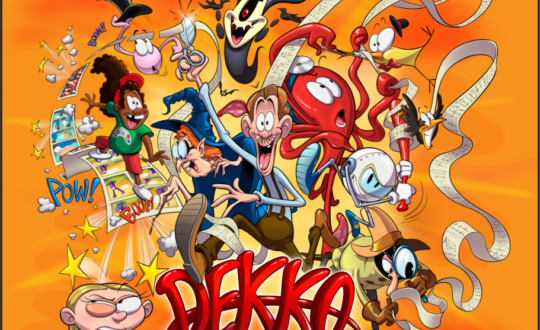 Dekko comics front cover featuring colourful characters bursting out.
