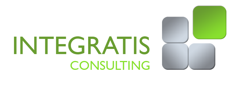 Integratis Consulting logo, with green text and green and grey cubes.