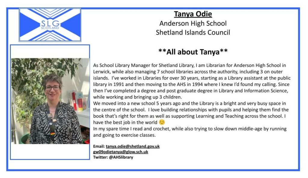 School Libraries Group Scotland committee member Tanya Odie.